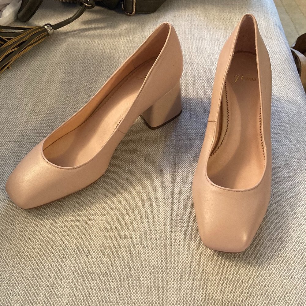 NWOT J Crew Leather Block Heels in Nude, SZ 8
